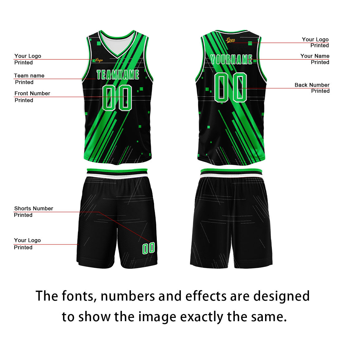 Custom Black Green Basketball Jersey Uniform Suit Printed Your Logo Name Number enthsush