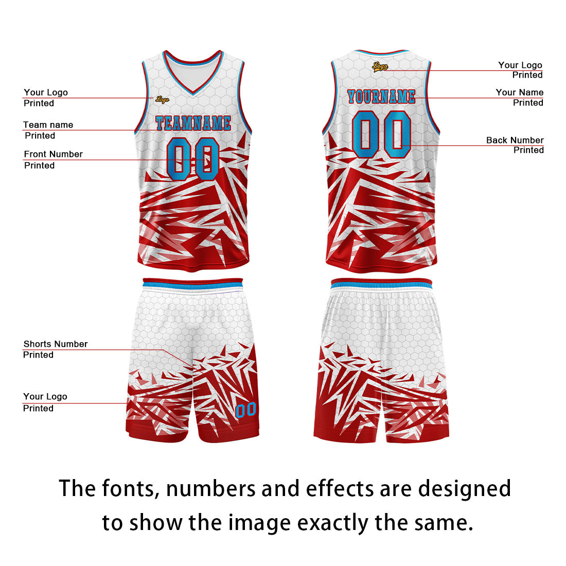 Custom Red Blue Basketball Jersey Uniform Suit Printed Your Logo Name Number enthsush