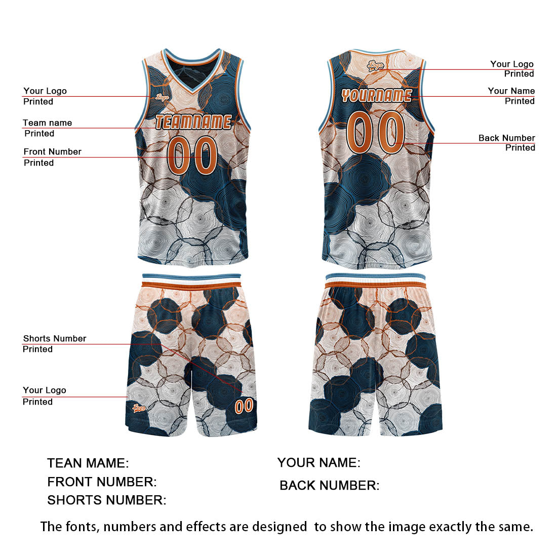 Custom Blue Orange Reversible Basketball Suit for Adults and Kids Personalized Jersey enthsush