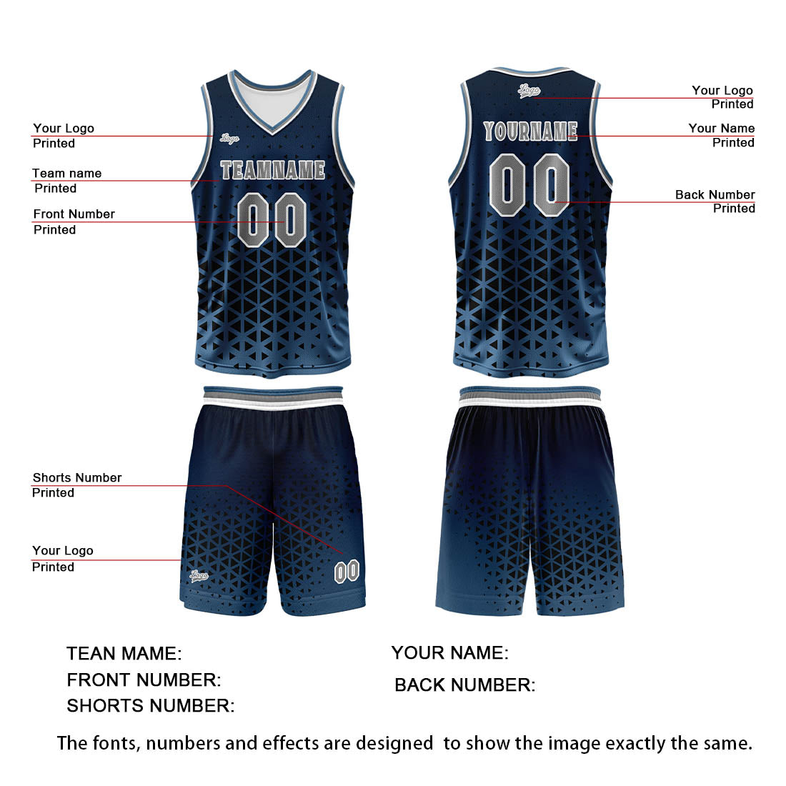 Custom Blue Gray Basketball Jersey Uniform Suit Printed Your Logo Name Number enthsush