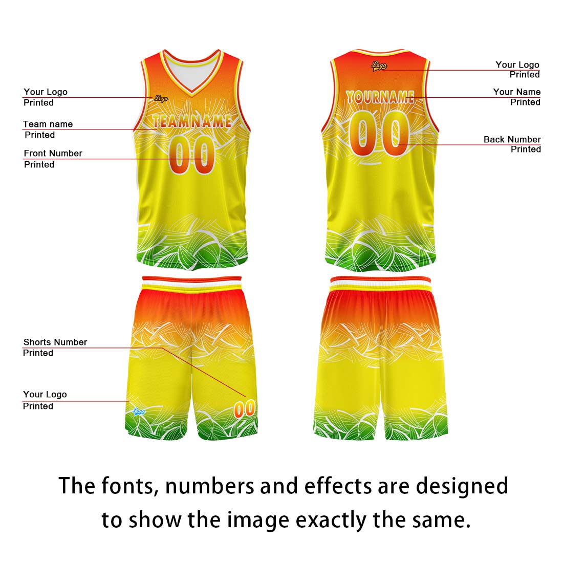 Custom Orange Yellow Basketball Jersey Uniform Suit Printed Your Logo Name Number enthsush