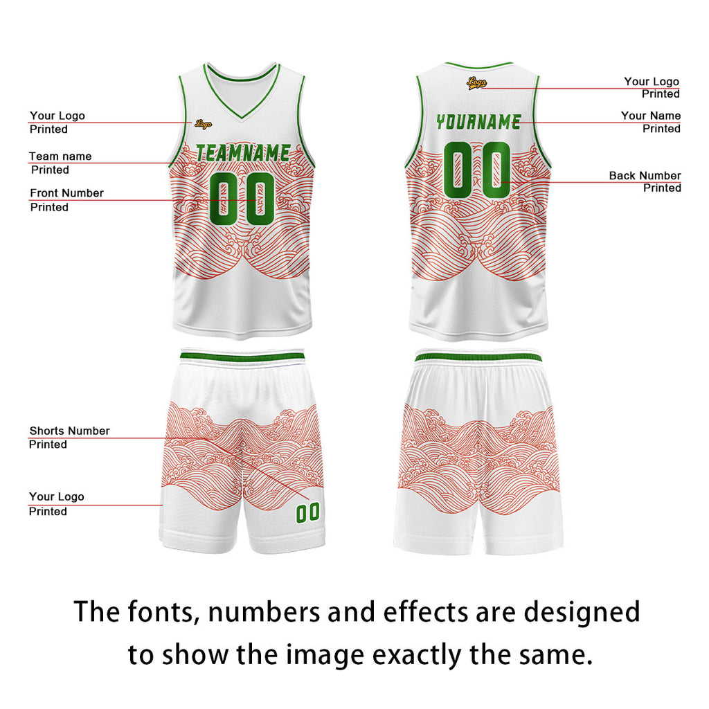 Custom White Red Green Basketball Jersey Uniform Suit Printed Your Logo Name Number enthsush