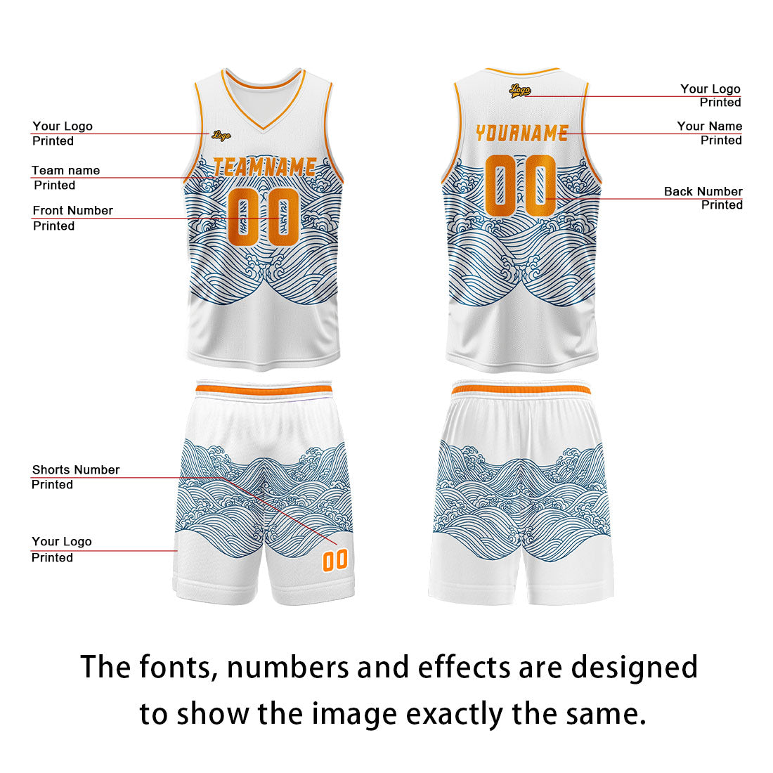 Custom White Blue Orange Basketball Jersey Uniform Suit Printed Your Logo Name Number enthsush