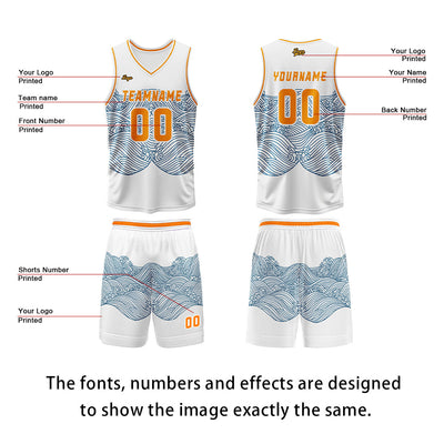 Custom White Blue Orange Basketball Jersey Uniform Suit Printed Your Logo Name Number enthsush