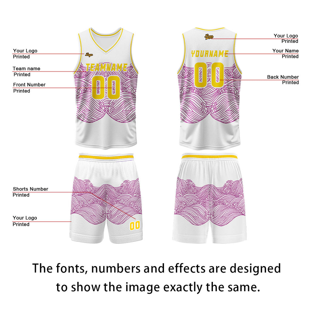 Custom White Purple Yellow Basketball Jersey Uniform Suit Printed Your Logo Name Number enthsush