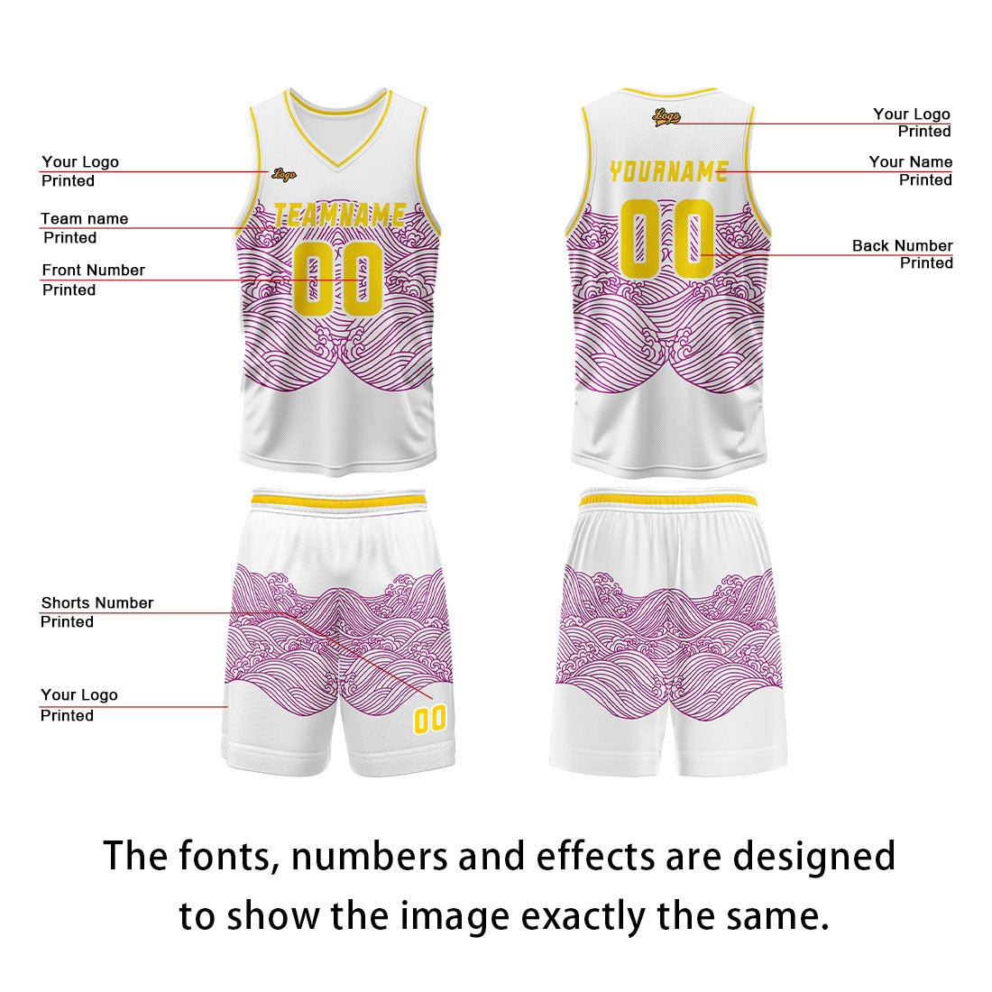 Custom White Purple Yellow Basketball Jersey Uniform Suit Printed Your Logo Name Number enthsush