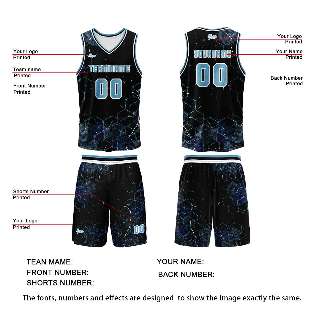 Custom Blue Basketball Jersey Uniform Suit Printed Your Logo Name Number enthsush