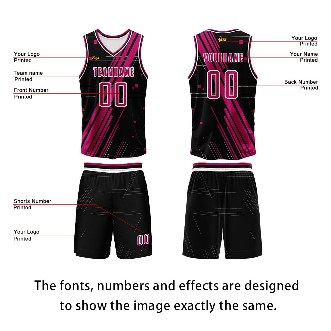 Custom Black Rose Red Basketball Jersey Uniform Suit Printed Your Logo Name Number enthsush