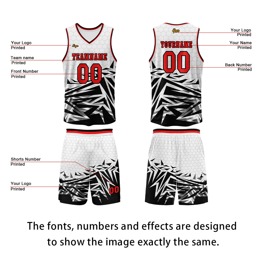 Custom Red Black Basketball Jersey Uniform Suit Printed Your Logo Name Number enthsush