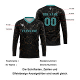 Custom Black Teal Basketball Soccer Football Shooting Long T-Shirt for Adults and Kids