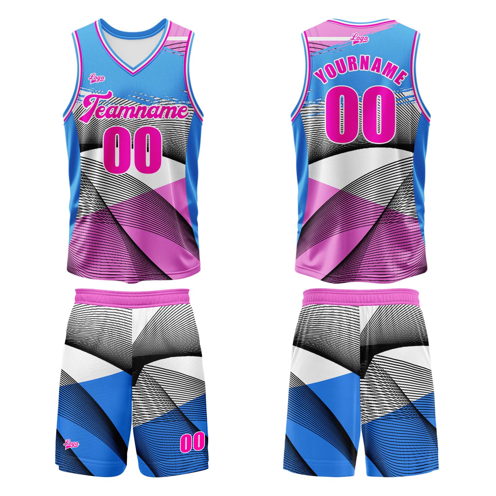 Custom Blue Pink Basketball Jersey Uniform Suit Printed Your Logo Name Number enthsush