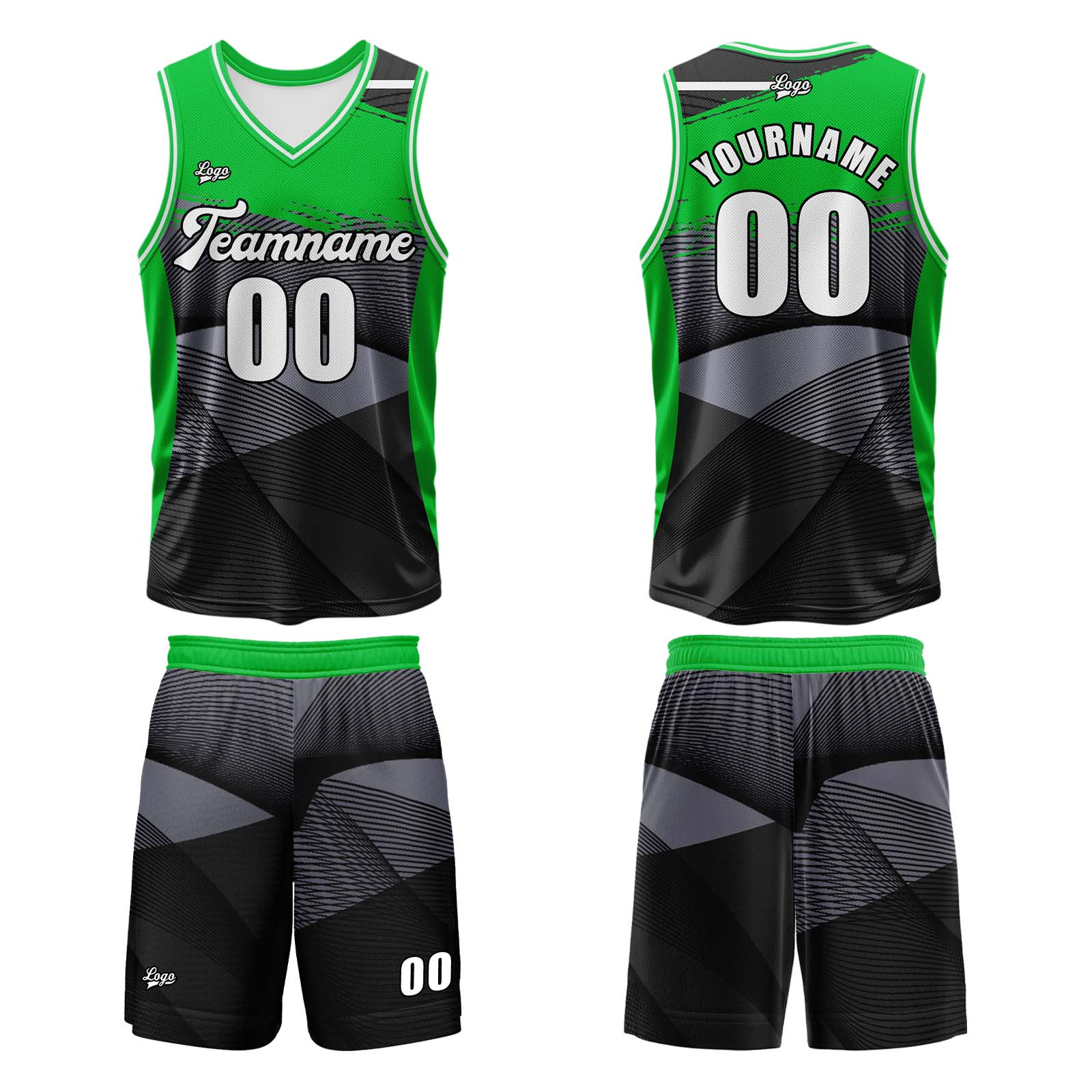 Custom Black Green Basketball Jersey Uniform Suit Printed Your Logo Name Number enthsush