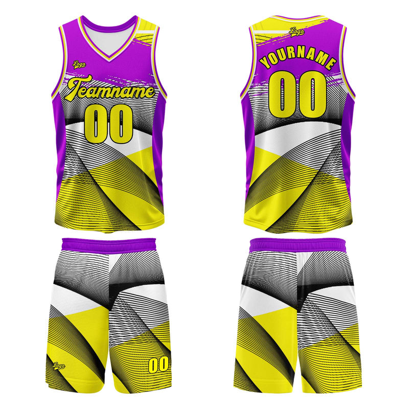Custom Purple Yellow Basketball Jersey Uniform Suit Printed Your Logo Name Number