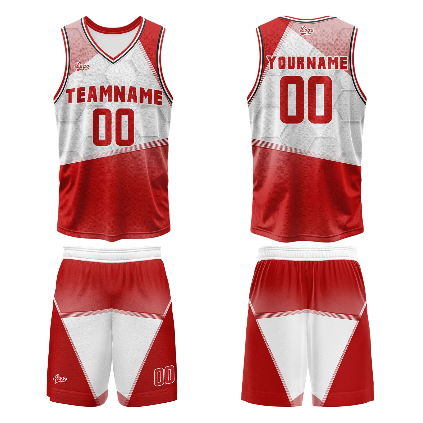 Custom Red White Basketball Jersey Uniform Suit Printed Your Logo Name Number enthsush