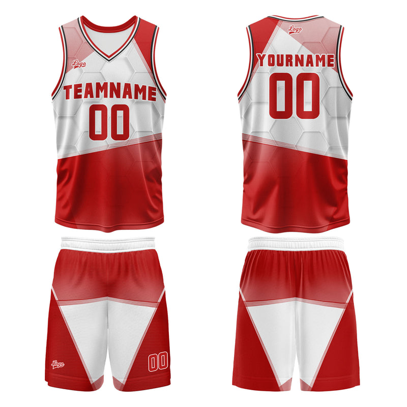Custom Red White Basketball Jersey Uniform Suit Printed Your Logo Name Number