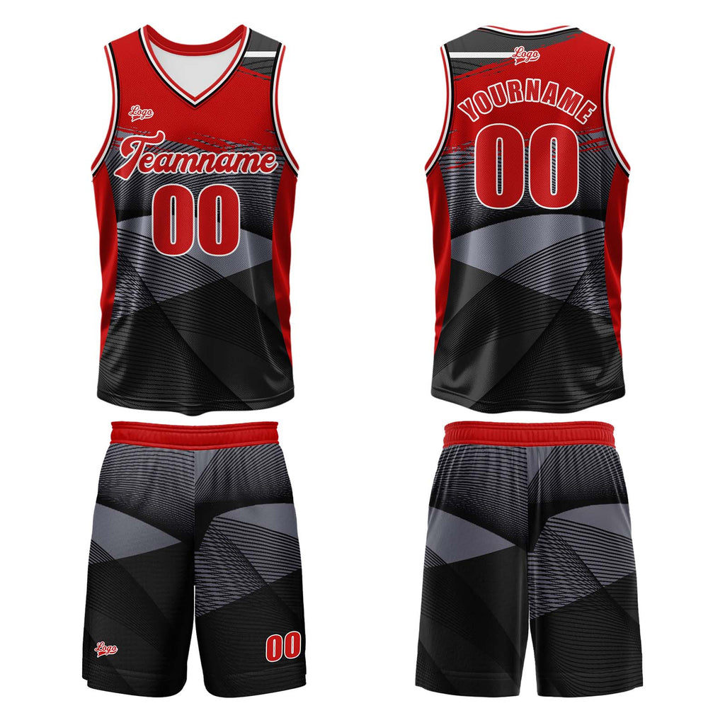 Custom Black Red Basketball Jersey Uniform Suit Printed Your Logo Name Number enthsush