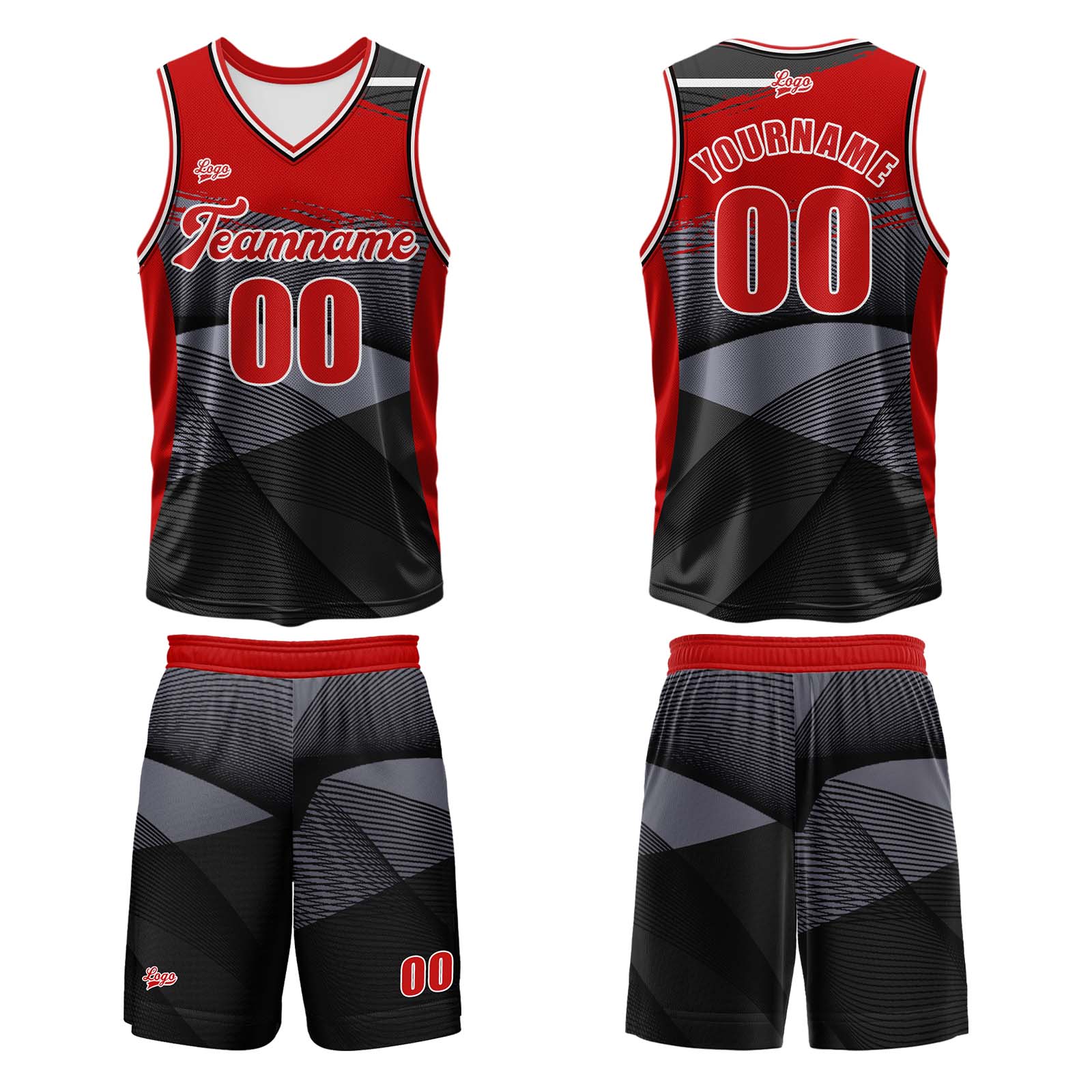 Custom Black Red Basketball Jersey Uniform Suit Printed Your Logo Name Number enthsush