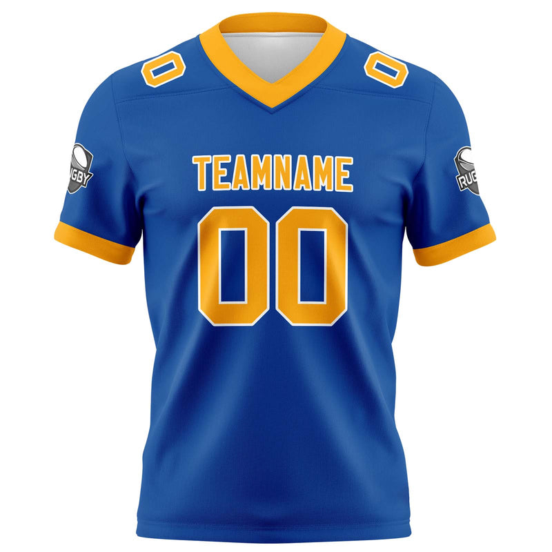Custom Blue Yellow Football Jersey Personalized Football Shirts for Men Women  Printed Team Name Number Logo