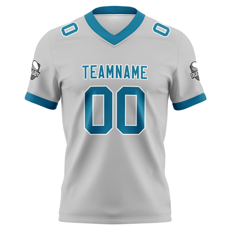 Custom Grey Blue Football Jersey Personalized Football Shirts for Men Women  Printed Team Name Number Logo