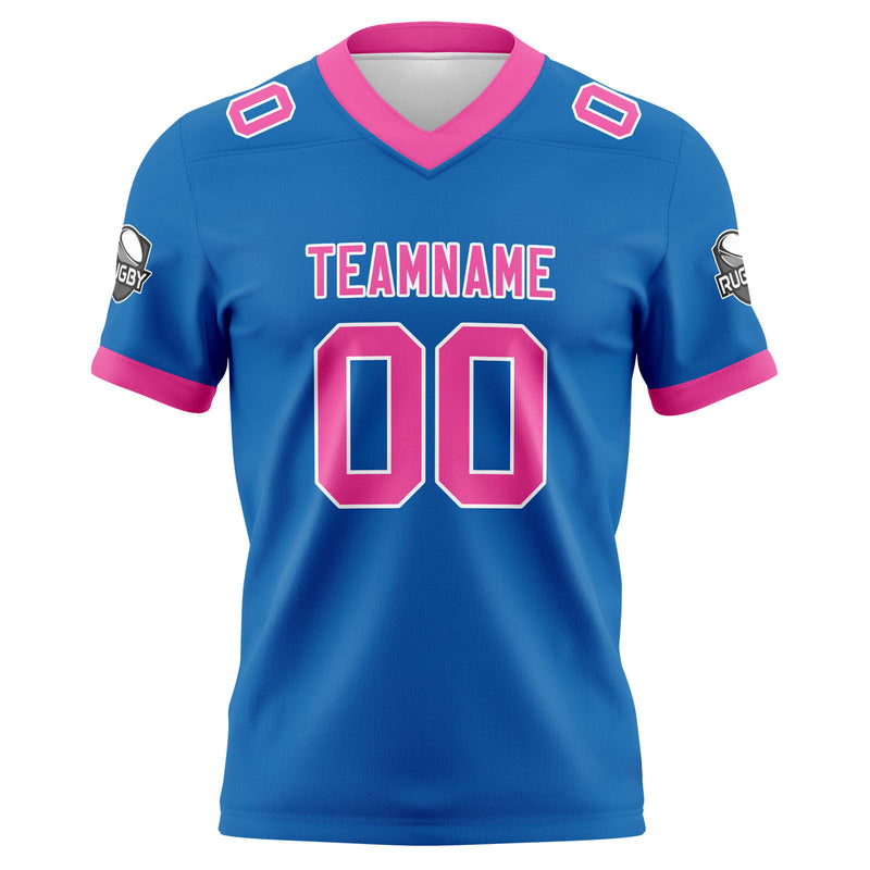 Custom Blue Pink Football Jersey Personalized Football Shirts for Men Women  Printed Team Name Number Logo