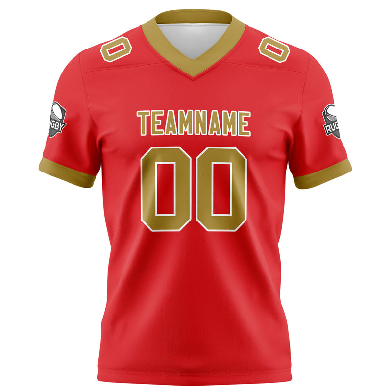Custom Red Gold Football Jersey Personalized Football Shirts for Men Women  Printed Team Name Number Logo