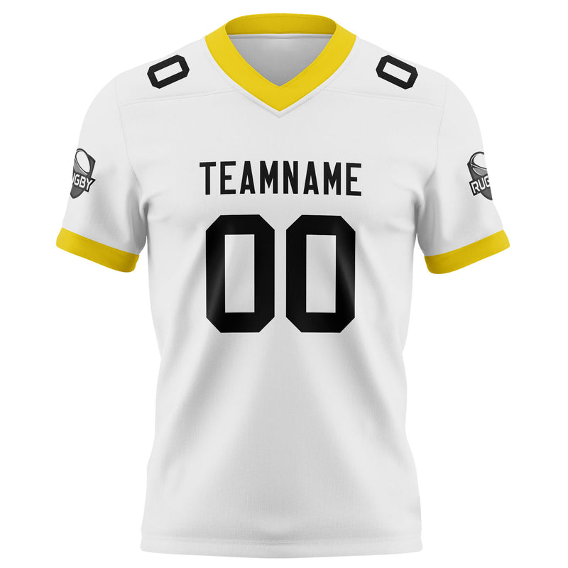 Custom White Yellow Football Jersey Personalized Football Shirts for Men Women  Printed Team Name Number Logo