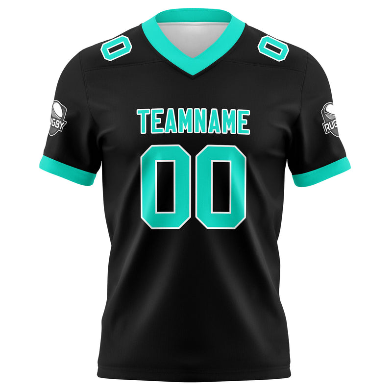 Custom Black Cyan Football Jersey Personalized Football Shirts for Men Women  Printed Team Name Number Logo