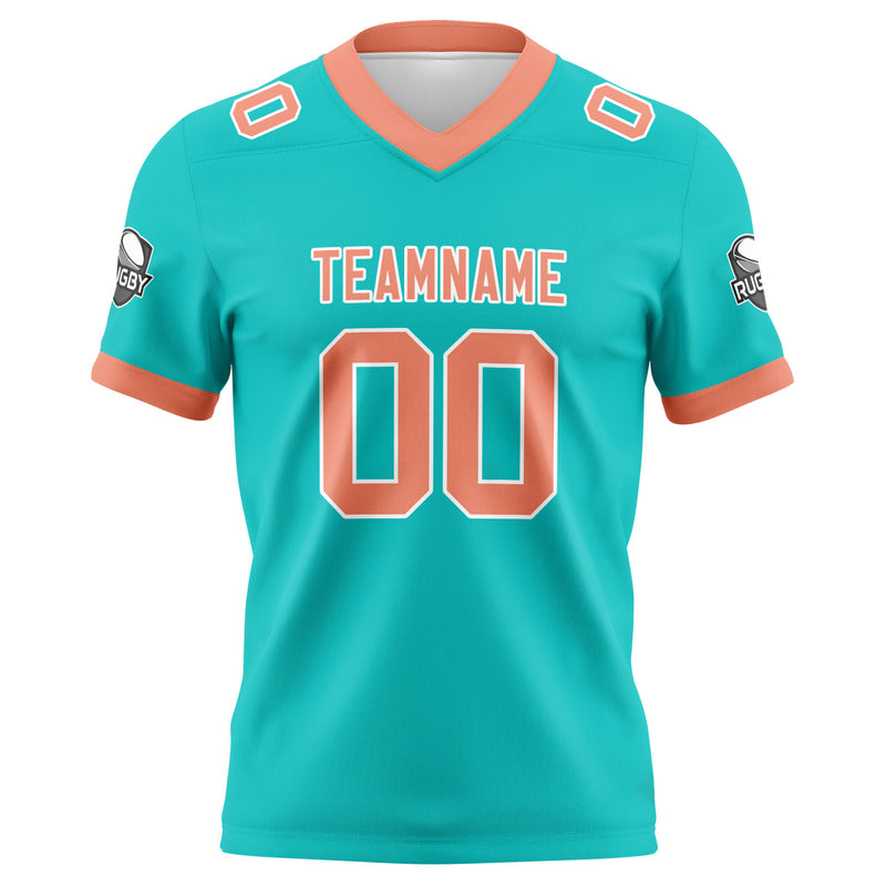 Custom Cyan Pink Football Jersey Personalized Football Shirts for Men Women  Printed Team Name Number Logo