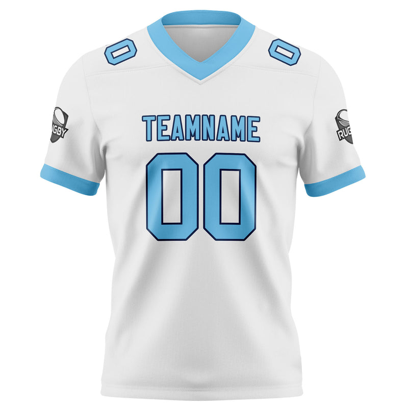 Custom White Sky Blue Football Jersey Personalized Football Shirts for Men Women  Printed Team Name Number Logo