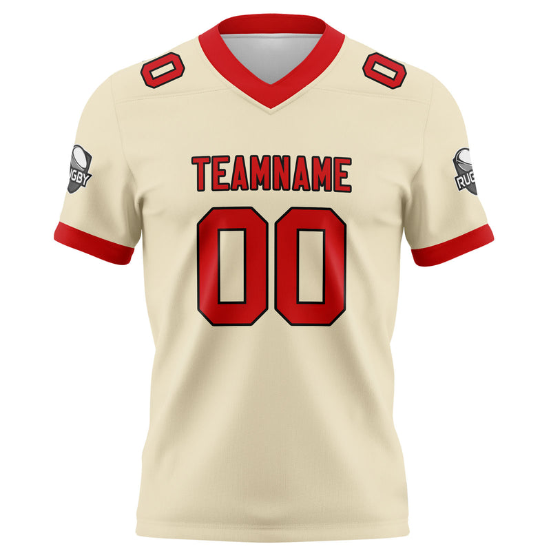 Custom Cream Red Football Jersey Personalized Football Shirts for Men Women  Printed Team Name Number Logo