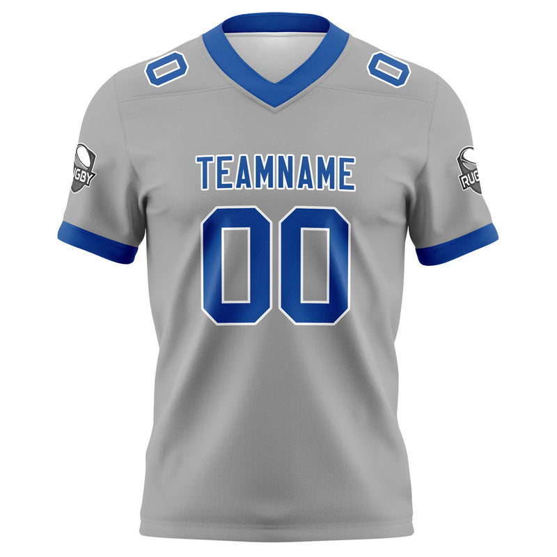 Custom Grey Blue Football Jersey Personalized Football Shirts for Men Women  Printed Team Name Number Logo