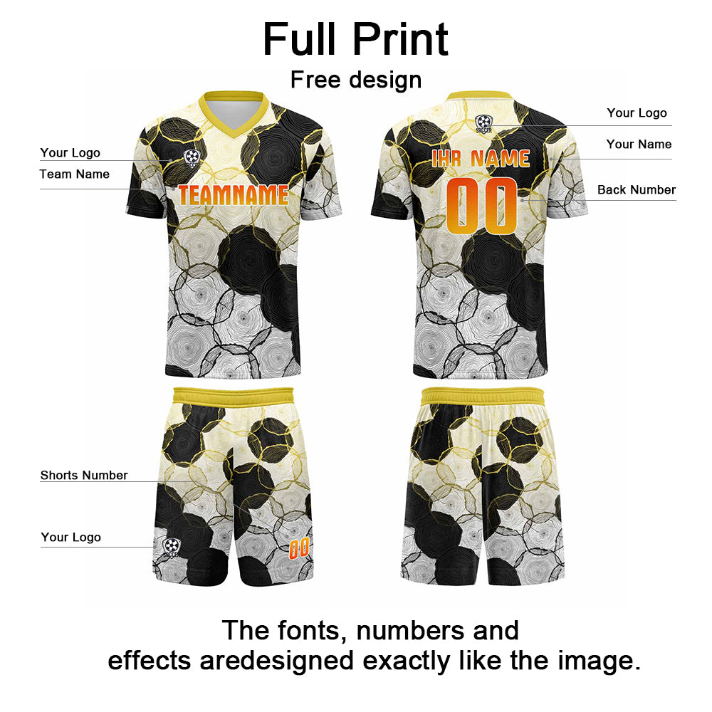 Custom White Black Yellow Jerseys for Men Women Personalized Soccer Uniforms for Adult and Kid enthsush