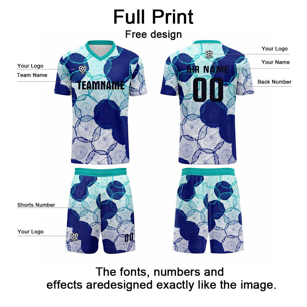 Custom Cyan Blue Jerseys for Men Women Personalized Soccer Uniforms for Adult and Kid enthsush