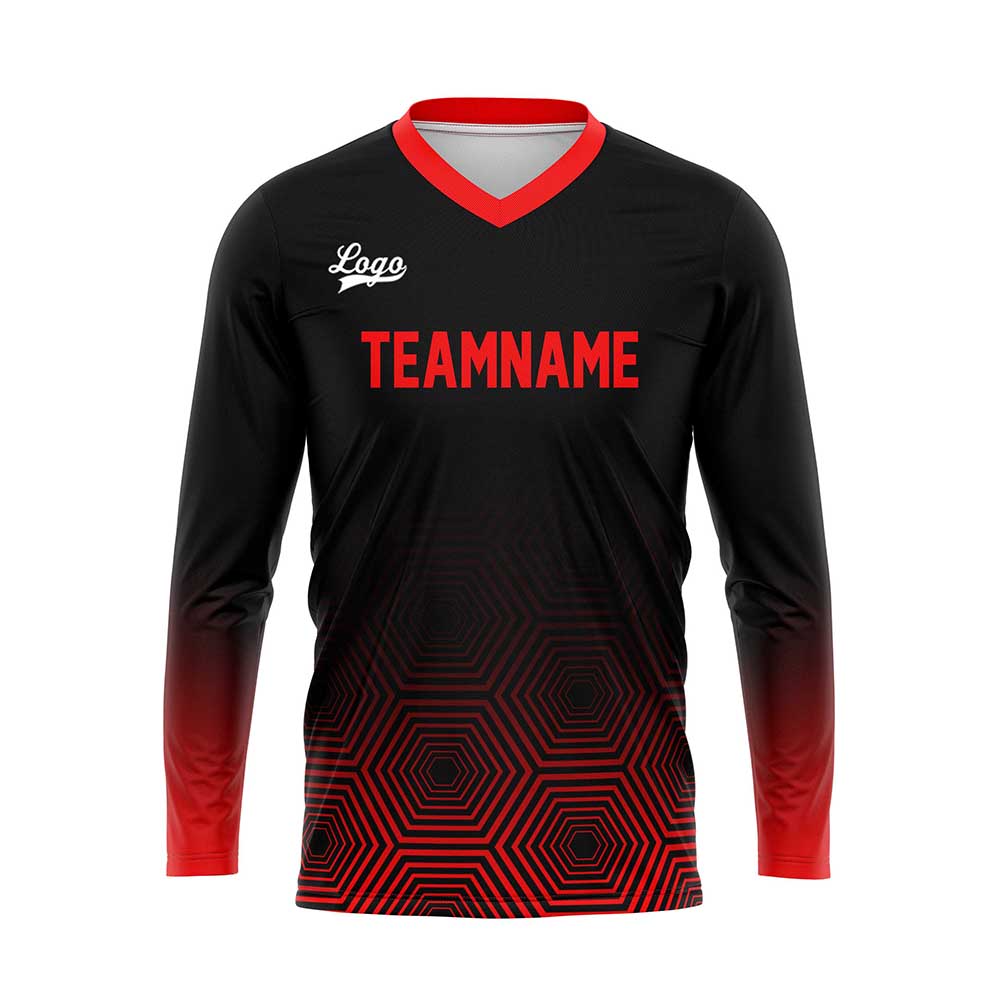 Custom Black Red Basketball Soccer Football Shooting Long T-Shirt for Adults and Kids enthsush