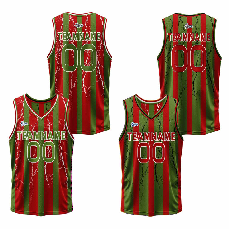 Custom Red Green Reversible Basketball Suit for Adults and Kids Personalized Jersey