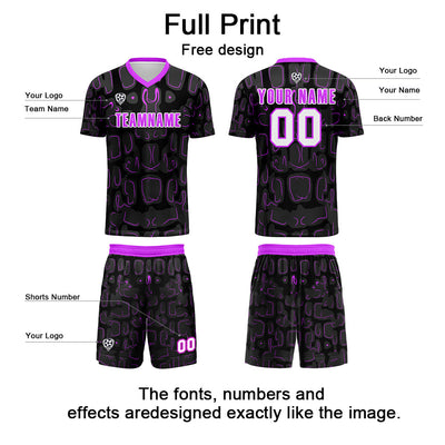 Custom Black Purple Jerseys for Men Women Personalized Soccer Uniforms for Adult and Kid enthsush