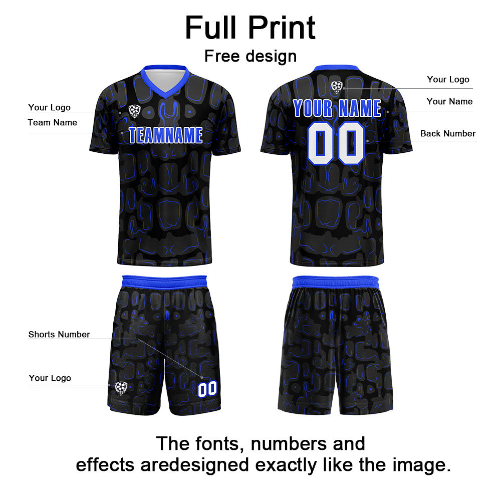 Custom Black Blue Jerseys for Men Women Personalized Soccer Uniforms for Adult and Kid enthsush