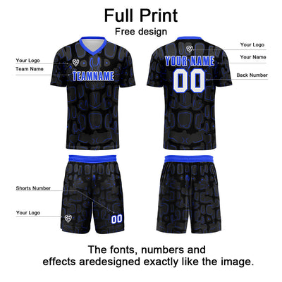 Custom Black Blue Jerseys for Men Women Personalized Soccer Uniforms for Adult and Kid enthsush