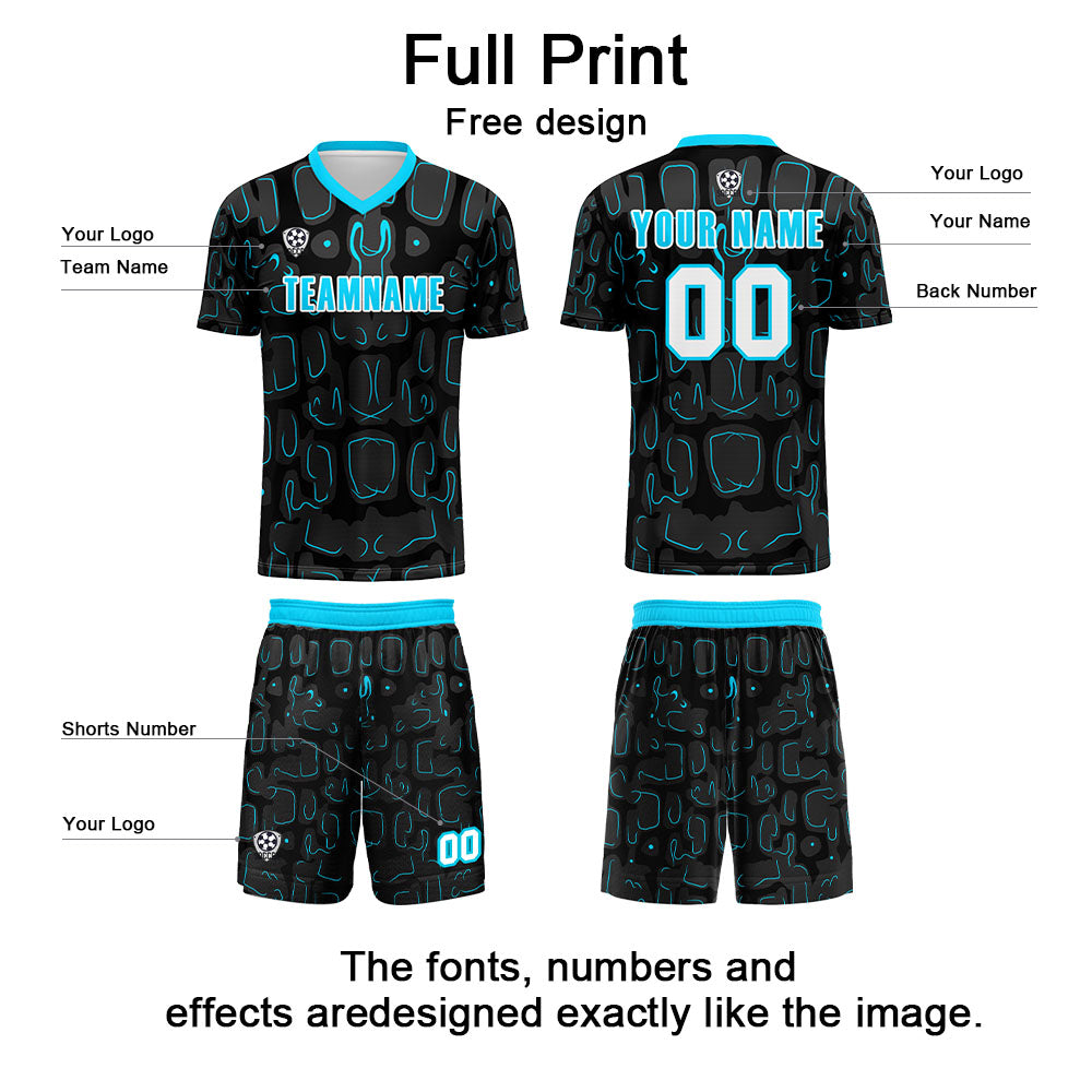 Custom Black Blue Cyan Jerseys for Men Women Personalized Soccer Uniforms for Adult and Kid enthsush