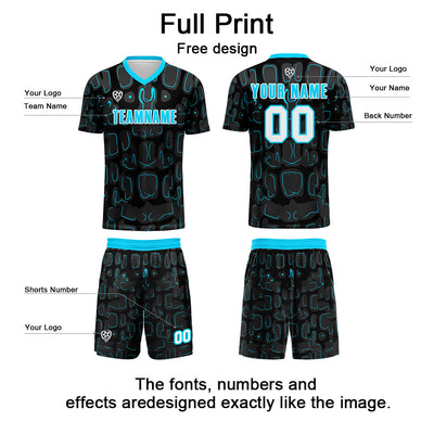 Custom Black Blue Cyan Jerseys for Men Women Personalized Soccer Uniforms for Adult and Kid enthsush