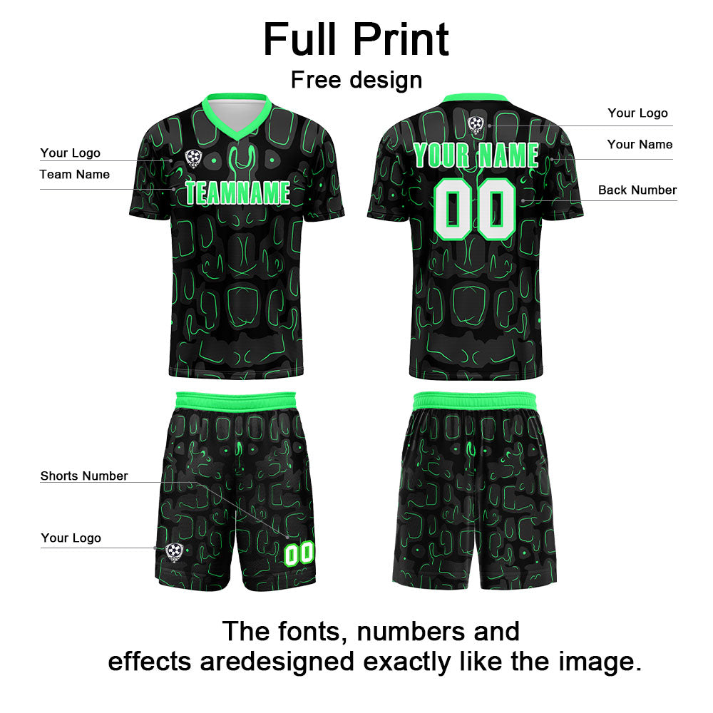 Custom Black Green Jerseys for Men Women Personalized Soccer Uniforms for Adult and Kid enthsush