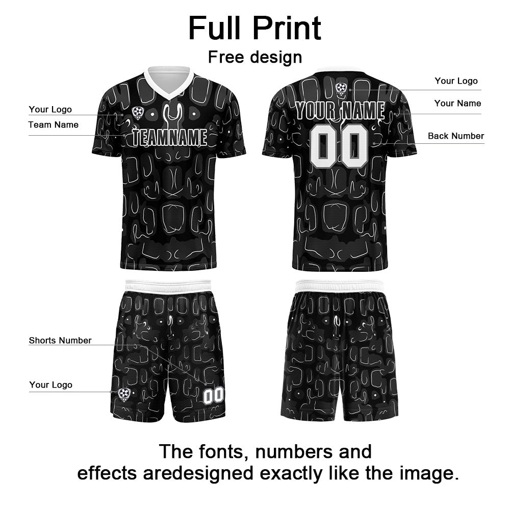 Custom Black Grey Jerseys for Men Women Personalized Soccer Uniforms for Adult and Kid enthsush