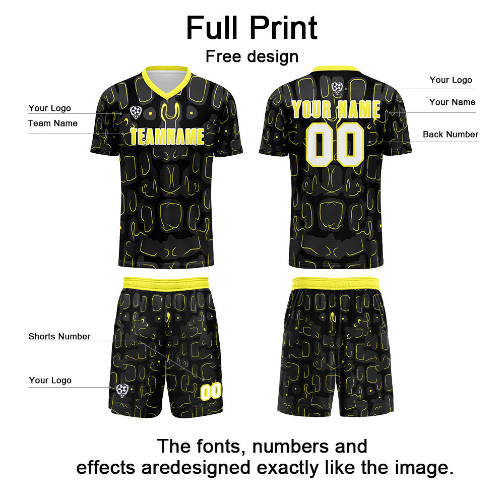 Custom Black Yellow Jerseys for Men Women Personalized Soccer Uniforms for Adult and Kid enthsush
