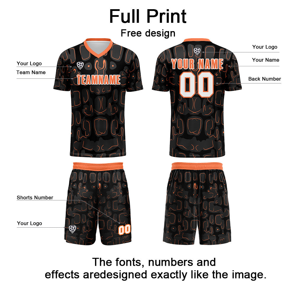 Custom Black Orange Jerseys for Men Women Personalized Soccer Uniforms for Adult and Kid enthsush