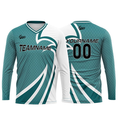 Custom Teal Basketball Soccer Football Shooting Long T-Shirt for Adults and Kids enthsush