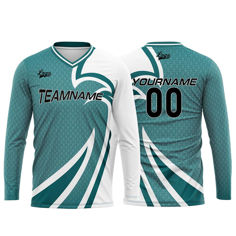 Custom Teal Basketball Soccer Football Shooting Long T-Shirt for Adults and Kids