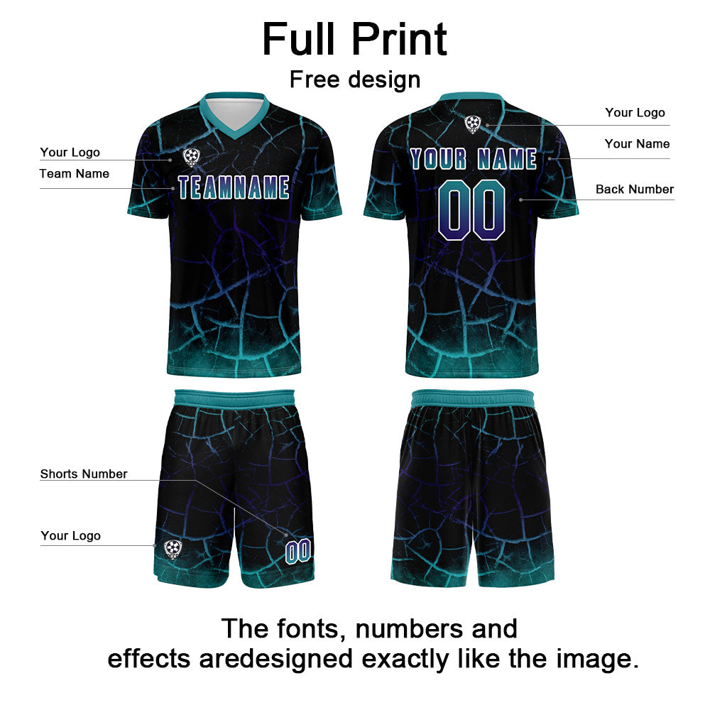 Custom Black Cyan Jerseys for Men Women Personalized Soccer Uniforms for Adult and Kid enthsush