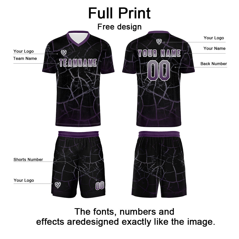 Custom Black Deep Purple Jerseys for Men Women Personalized Soccer Uniforms for Adult and Kid enthsush