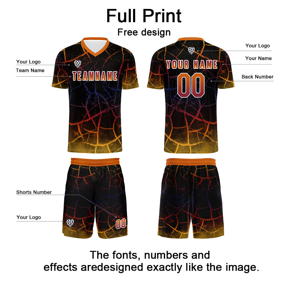 Custom Black Orange Jerseys for Men Women Personalized Soccer Uniforms for Adult and Kid enthsush