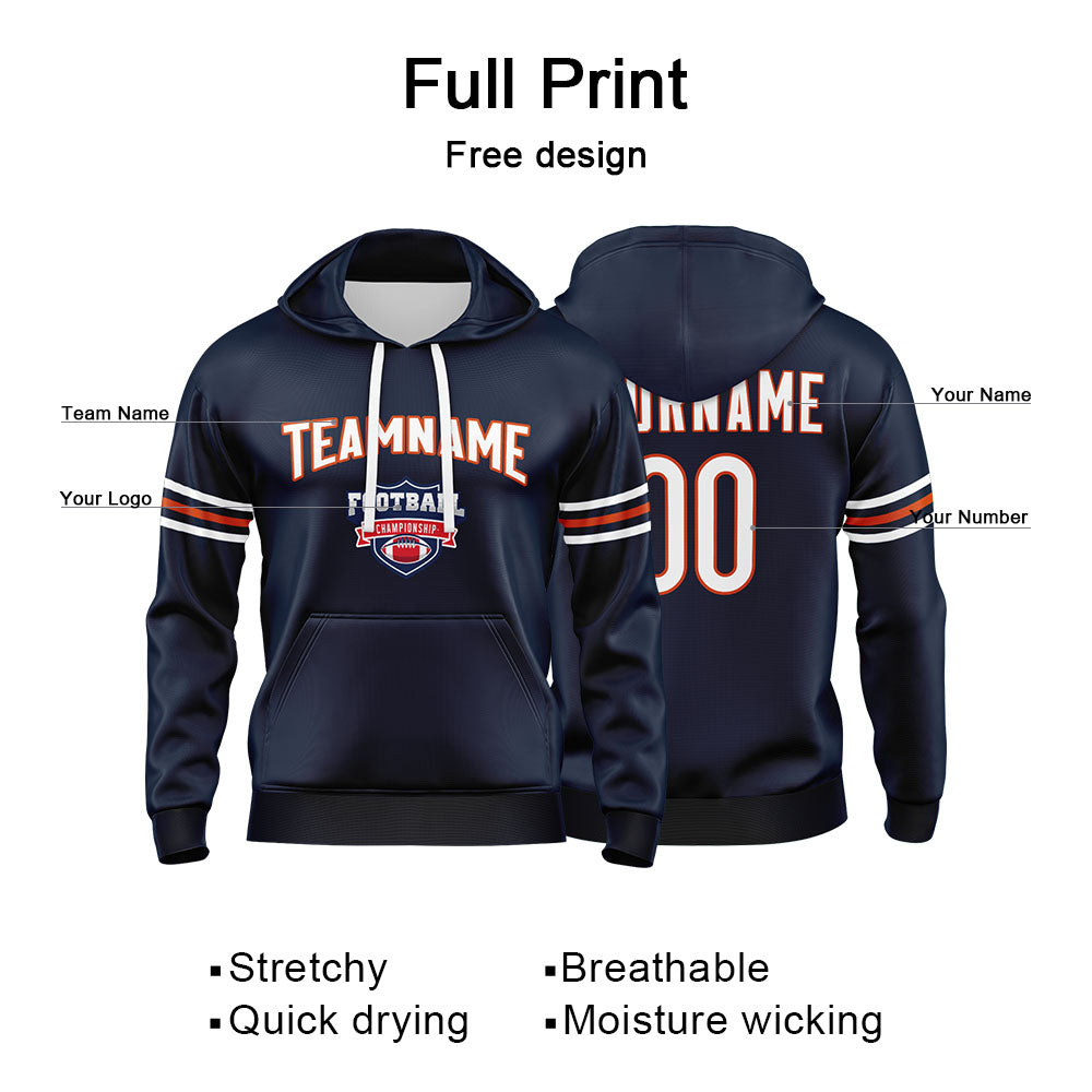 Custom Sweatshirt Hoodie For Men Women Girl Boy Print Your Logo Name Number Navy&White&Orange enthsush
